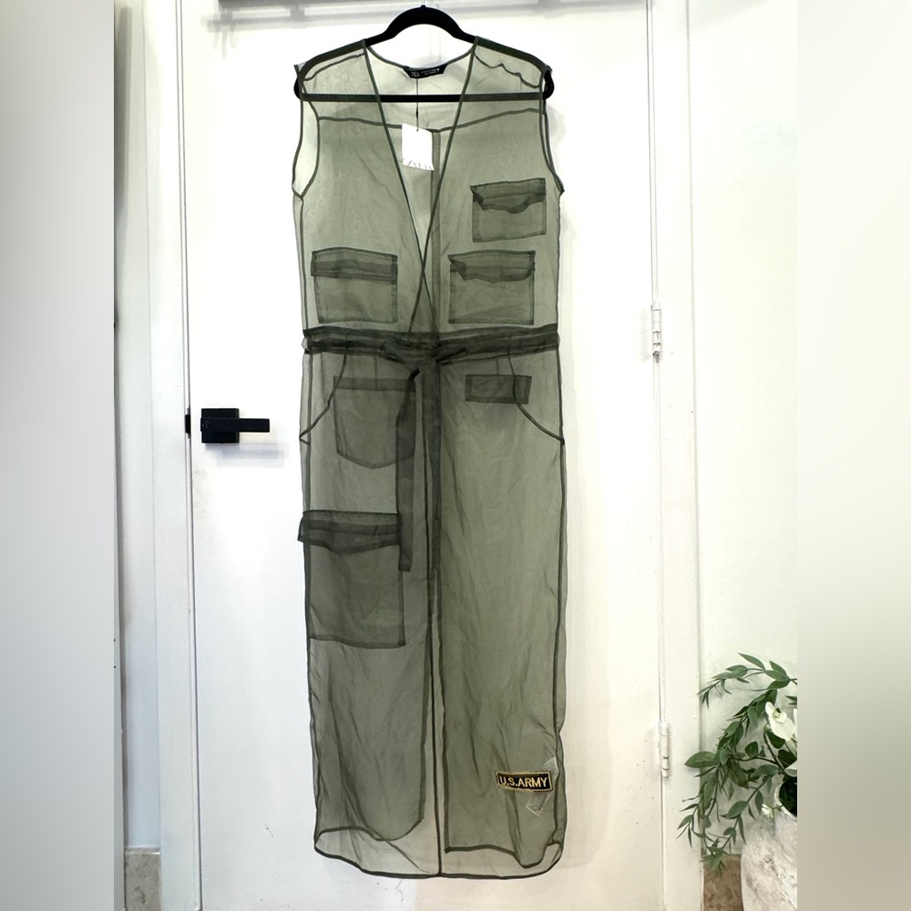 NWT Zara Semi-Sheer Midi Overlay Dress Top NEW XS